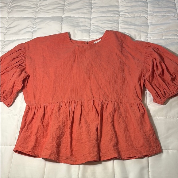 A New Day Coral Puff 3/4
Sleeve Peplum Blouse Top Size S - Picture 1 of 13